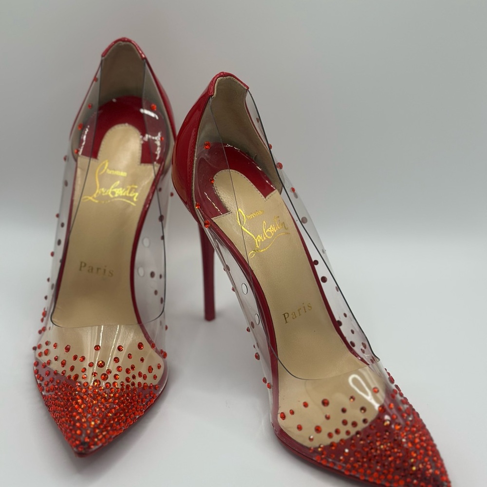 Christian Louboutin Degrastrass 100 PVC Red Strass Pump - Like New in Box 